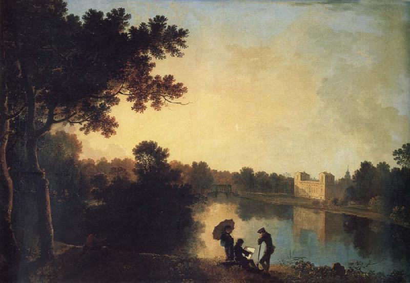 Richard  Wilson View from the South-east with the house and bridge beyond the lake and basin Germany oil painting art